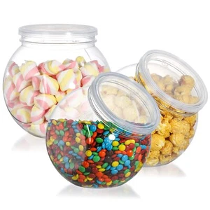 3 Pack Candy Jars with Lids 46 Oz Plastic Clear Cookie Storage Container Sweet - Picture 1 of 7