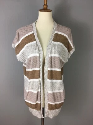 De Colección Diane Von Furstenberg Cocoon Suéter Beige Rayas Texturizado Tejido L Cárdigan Foto 1 de 4