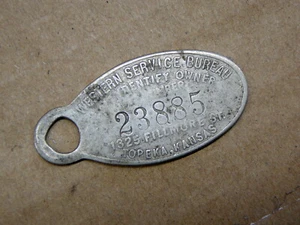 WESTERN BUREAU SERVICE - TOPEKA KS Kansas - ANTIQUE RETURN REWARD KEYCHAIN FOB - Picture 1 of 2
