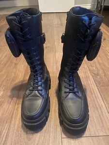 black military style boots detachable pockets laceup/zipper size 9 women/men - Picture 1 of 4