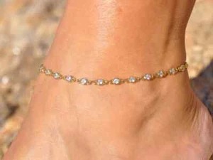 Conjunto de tobillera de cadena de eslabones para mujer de diamantes cultivados en laboratorio de 2,50 quilates en oro amarillo de 10 quilates - 8,5" - Imagen 1 de 9
