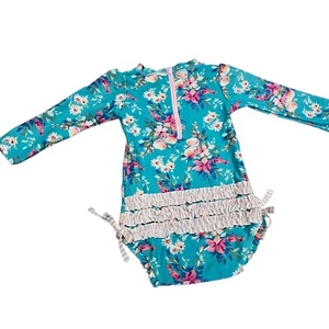 Ruffle Butts Floral Swimsuit Long Sleeve Rashguard Ruffle One Piece 12-18 Months - Picture 1 of 10