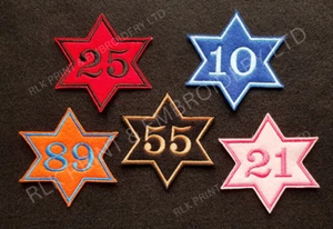 Personalised Embroidered Number Star Patch Badge Rectangular Iron on or sew - Picture 1 of 4