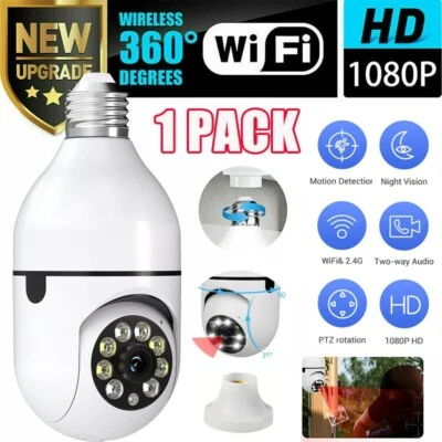 BOYKEEP Security Camera 1080P E27 Light Bulb Wireless WiFi Camera 360°Night Vision Home