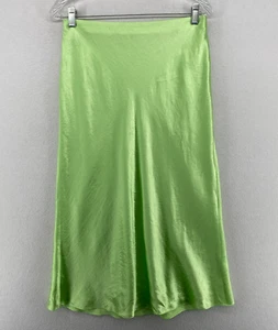 VINCE Skirt M Satin Bias Cut Slip Midi High Waist Pull On Elastic Waist Green - Picture 1 of 10