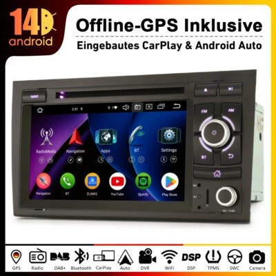 7"Android 14 Autoradio Navi Bluetooth GPS DVD für Audi A4 S4 RS4 8E 8F Seat Exeo - Bild 1 von 4