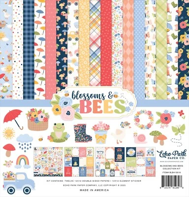 Echo Park Blossoms & Bees Collection Kit 12"x12" Papers Stickers Scrapbooking - Image 1 of 4