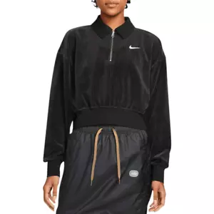 Nike Women's Velour Cropped 1/4-Zip Top Size M Black - Picture 1 of 2