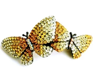 Large jeweled twin butterfly barrette made with Swarovski crystals - Picture 1 of 1