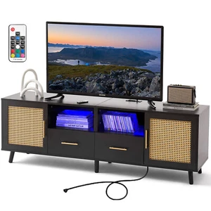 63"Modern rattan TV stand W/ 2 Drawers living room media console storage cabinet - Picture 1 of 6