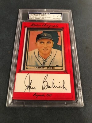 Johnny Babich Historic Autograph 40/43 1941 Play Ball #40, Autograph PSA 6 EX-MT - Image 1 of 4