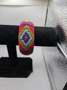 Pulsera Brazalete Cuentas Semilla/Naranja/Azul/Verde/Blanco/ROJO/FORRADO DE TELA - Imagen 1 de 5