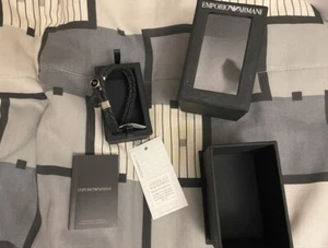 Authentic 100%Emporio Armani Mens Bracelet Stainless Steel and Black Leather/New - Picture 1 of 5