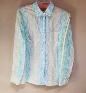 Sigrid Olsen Women Pastel Stripe Button Down Shirt Small Leaf Print Long Sleeve - Picture 1 of 5
