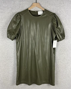 Hyacinth House Dress Womens Medium Green Tuckernuck Faux Leather Mini NEW - Picture 1 of 11