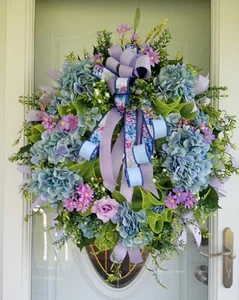 Hydrangeas Handmade Mesh Purple Blue Door Wreath Summer Decor - Picture 1 of 5