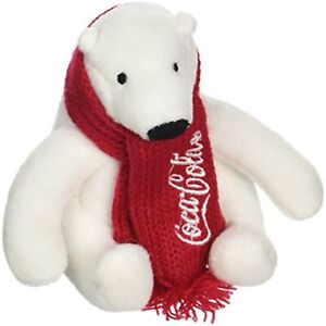 Coca-Cola Coke Mini Bear Plush Stuffed Animal White Polar Bear Red Winter Scarf 