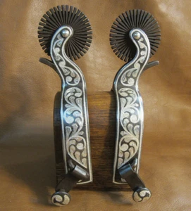 E Garcia Silver Spurs Floral Inlay Brown Finish - Picture 1 of 3