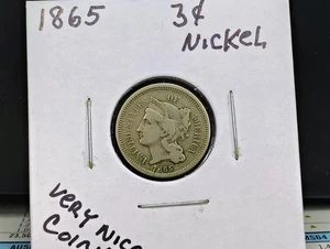 1865 3 Cent Nickel Very Nice 160 Year old Coin!!! + 1 FREE Tube of Gold Flake!!! - Picture 1 of 8