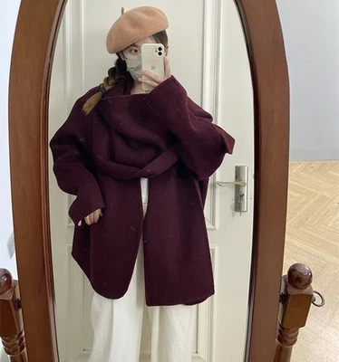 Womens Scarf Shawl Double-side Wool Coat Autumn Loose Wool Cashmere Short Jacket - Image 1 of 4