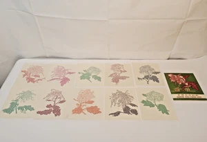10 VTG Chinese Folk Paper Cuts Chrysanthemums Blue Green Orange Folder PC-624 - Picture 1 of 23