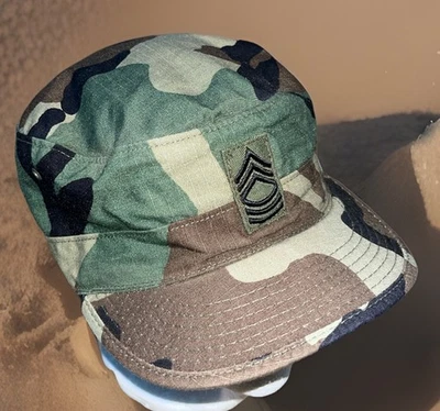 MASTER SERGEANT Hat Woodland Camouflage US ARMY Cap Hot Weather BDU size 7-1/8 - Image 1 of 4