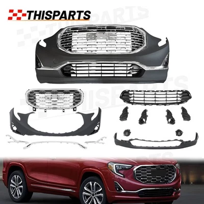 Front Bumper Grille Set w/Chrome Trim&Primed Fog Light for 2018-2021 GMC Terrain Foto 1 de 4