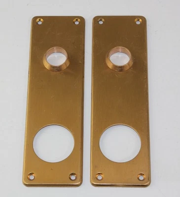 2 Antique R&E Solid Cast Brass Door Back Plates w Cylinder Cut Keyhole 7.5 x2.25 - Image 1 of 4