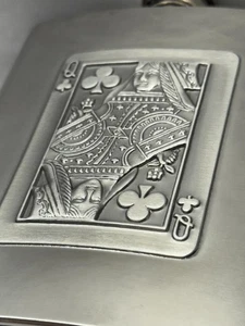 Vintage 6 Ounce Stainless Steel Flask Queen of Clubs New In Box - Picture 1 of 9