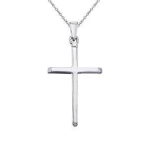 14K Weißgold schlichter Kreuz Anhänger mit 18" Kette - Bild 1 von 3