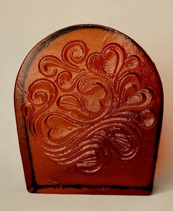 Vintage Blenko Glass Bookend Swirling Hearts Honey Amber Wayne Husted 1969 - Picture 1 of 5