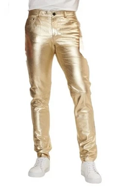 Leather Pants Men's Pant Real Pocket Jeans Biker Style Men Trousers And Gold 100 - Image 1 of 3