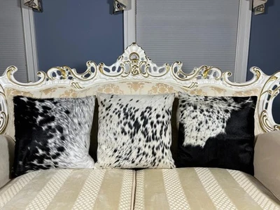 Luxury Cowhide Pillow Cover – Genuine Hair-On Leather Cushion Black & White 16" - Image 1 of 4