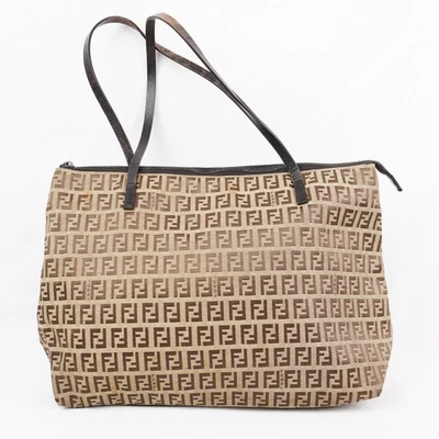 Vintage Fendi Zucchino FF Monogram Canvas Tote Bag In Beige & Brown Authentic - Image 1 of 4