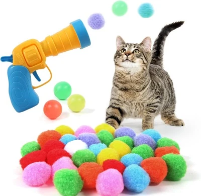 CA&T Cat Ball Toy Launcher Gun 34pcs Cat Toys for Indoor Cats Interactive Cat Toy