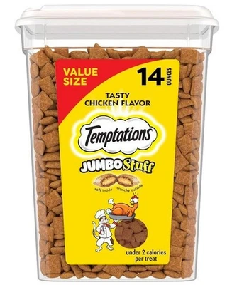 TEMPTATIONS Jumbo Stuff Crunchy and Soft Cat Treats, Tasty Chicken Flavor, 14 oz