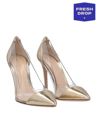 PVP €700 GIANVITO ROSSI Plexi Cuero Zapatos de salón US8.5 UK5.5 EU38.5 Metálicos Foto 1 de 4