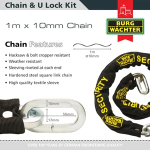 Burg-Wächter Sold Secure Gold Bike Chain Lock Kit - 1M, Black - Picture 1 of 12
