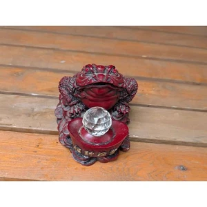 Vintage Red Feng Shui Money Frog with Crystal Ball (3-Legged Wealth Toad) - Picture 1 of 8