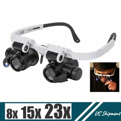 Headband Head Magnifier 8-Lens LED Light Jeweler Watch Loupe Magnifying Glasses - Image 1 of 4