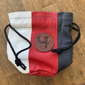 "Bolsa de golf FH Wadsworth New York roja blanca y negra con cordón de cuero 7x6x5""" - Imagen 1 de 9