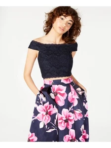 SPEECHLESS Womens Navy Glitter Sleeveless Off Shoulder Top 5 - Picture 1 of 6