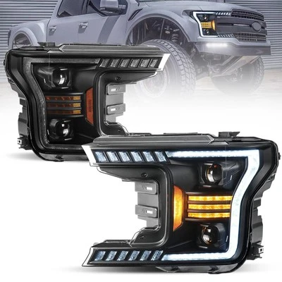 Pair Full LED Smoke Lens Headlights Assembly For 2018 2019 2020 Ford F-150 F150 Foto 1 de 4