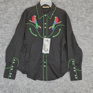 Camisa Western Scully Vintage Mediana Negra "Cocktail Hour" Loro Bordada Nueva con Etiquetas - Imagen 1 de 11