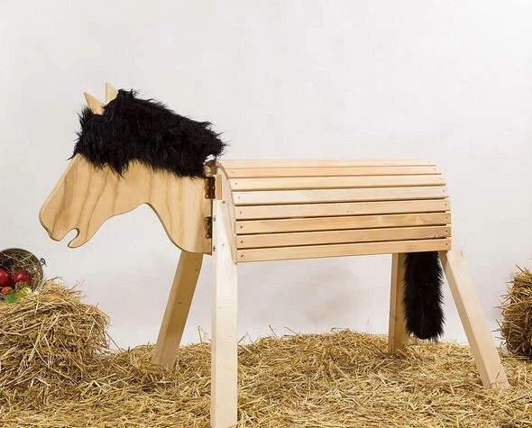 DEIN HOLZPFERD GMBH Holzpferd,Voltigierpferd, bewgl. Kopf, ca. 80cm, ohne Lasur, Mähne schwarz