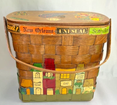 Monedero canasta tejido Caro Nan de colección pintado a mano, firmado "Rich's Atlanta" Foto 1 de 4