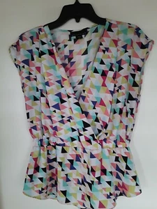 Attention Multi Print Wrap Tank Top Blouse Sz M - Picture 1 of 3