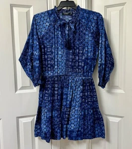 Ralph Lauren Geometric Print Eyelet Ruffle Tassel Tie A-Line Dress, Size-8 - Picture 1 of 4