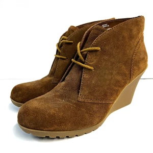 White Mountain Icon Wedge Ankle Booties Size 9M Suede Chestnut Brown 3in Womens - Picture 1 of 11