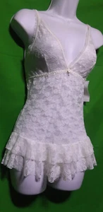 NEW HANKY PANKY 9C8661 LIVO BRIDAL USA PEPLUM LACE THONG BODYSUIT S - Picture 1 of 3